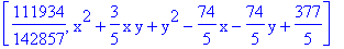 [111934/142857, x^2+3/5*x*y+y^2-74/5*x-74/5*y+377/5]